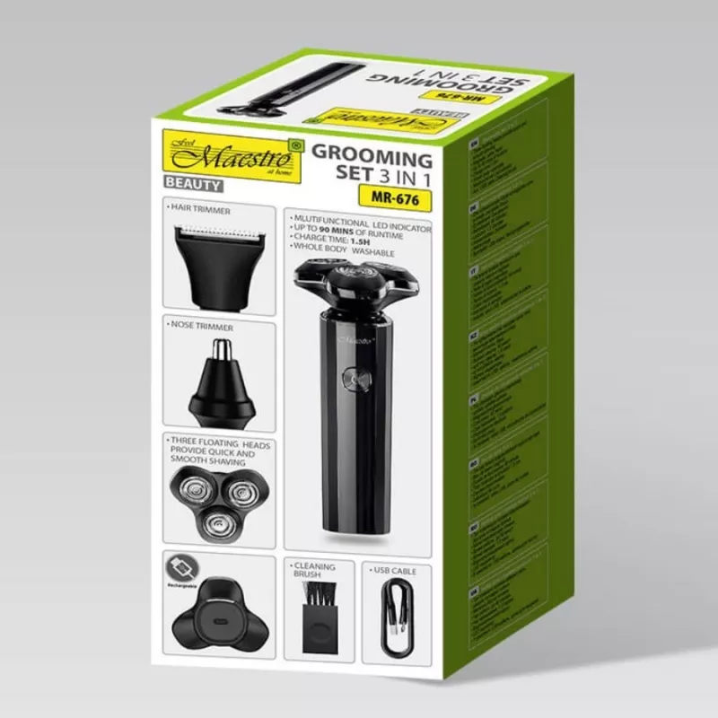 Scheerset Maestro MR-676 3-in-1 USB-oplaadbaar compact ontwerp