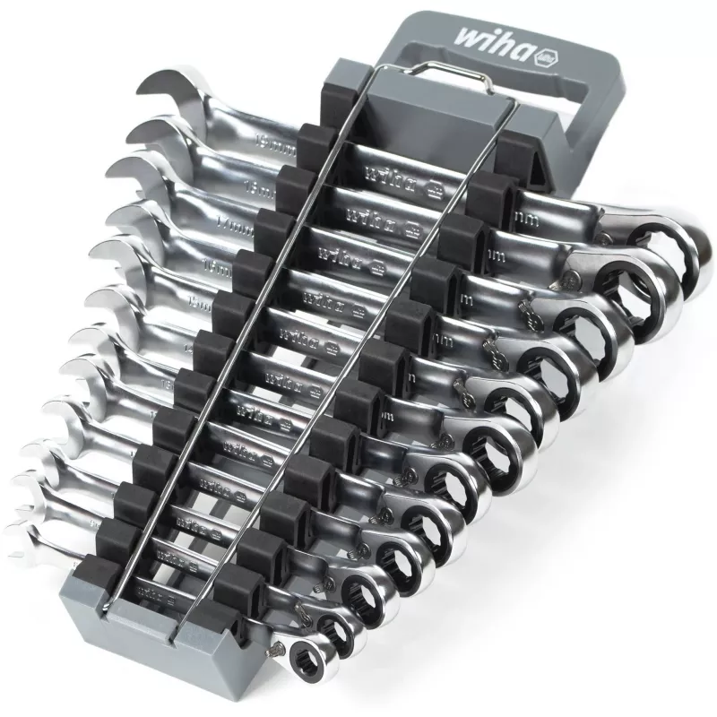 Ringratelsleutelset Wiha 44661, omschakelbaar, 12-delig, sleutelwijdtes SW 8–19 mm