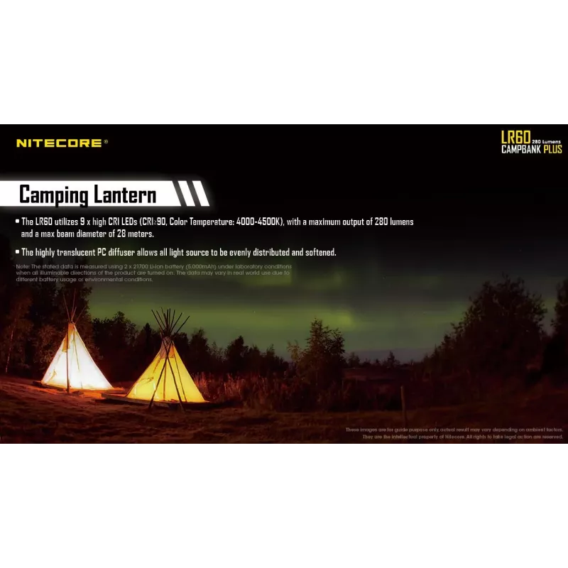 Batterijgevoede campinglantaarn Nitecore LR60 280 lm USB C