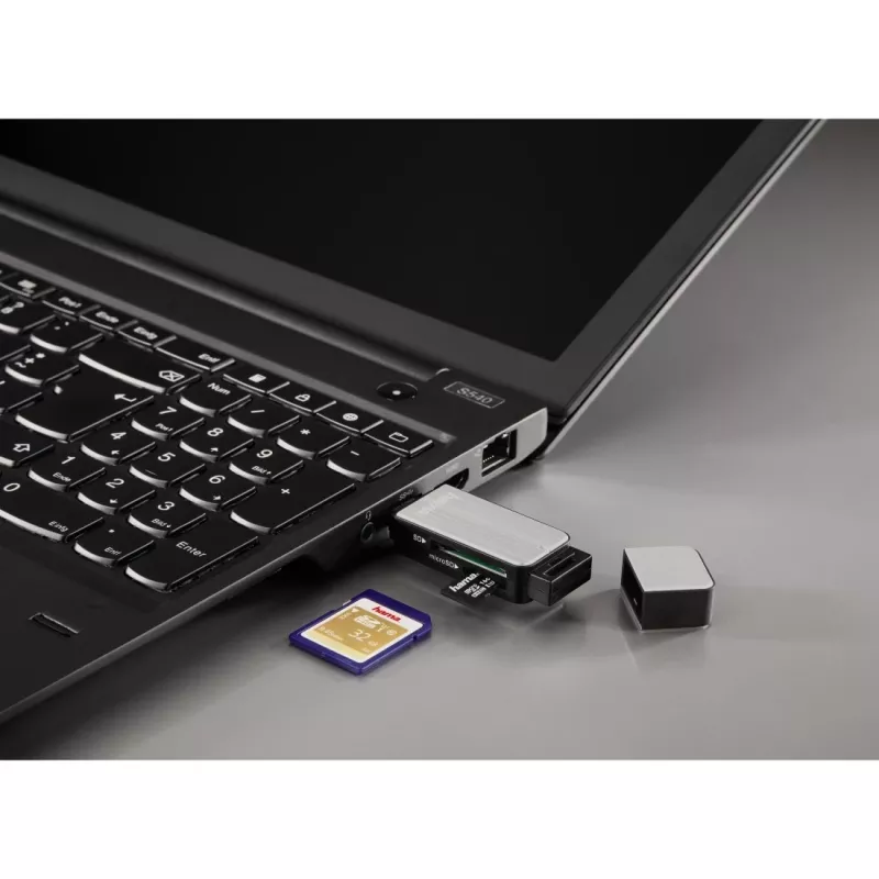 Hama 123900 USB 3.0-kaartlezer SD/microSD, aluminium, zwart/zilver