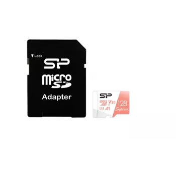 MicroSDXC-kaart Silicon Power Superior 128GB UHS‑I Class 10 U3 V30, 100/80 MB/s, wit/perzik