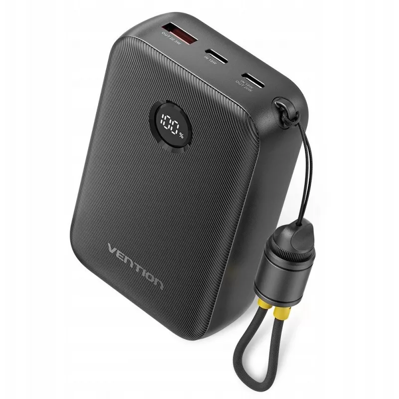 Draagbare oplader Vention FKBB0-C 20000 mAh powerbank, 1x USB-A + 2x USB-C, zwart