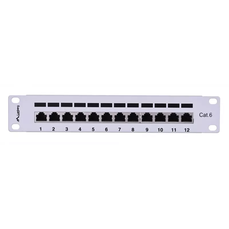 Patchpanel LANBERG PPF6-9012-S, 12-poorts, metaal, grijs, 1HE, 215×130×44.5 mm