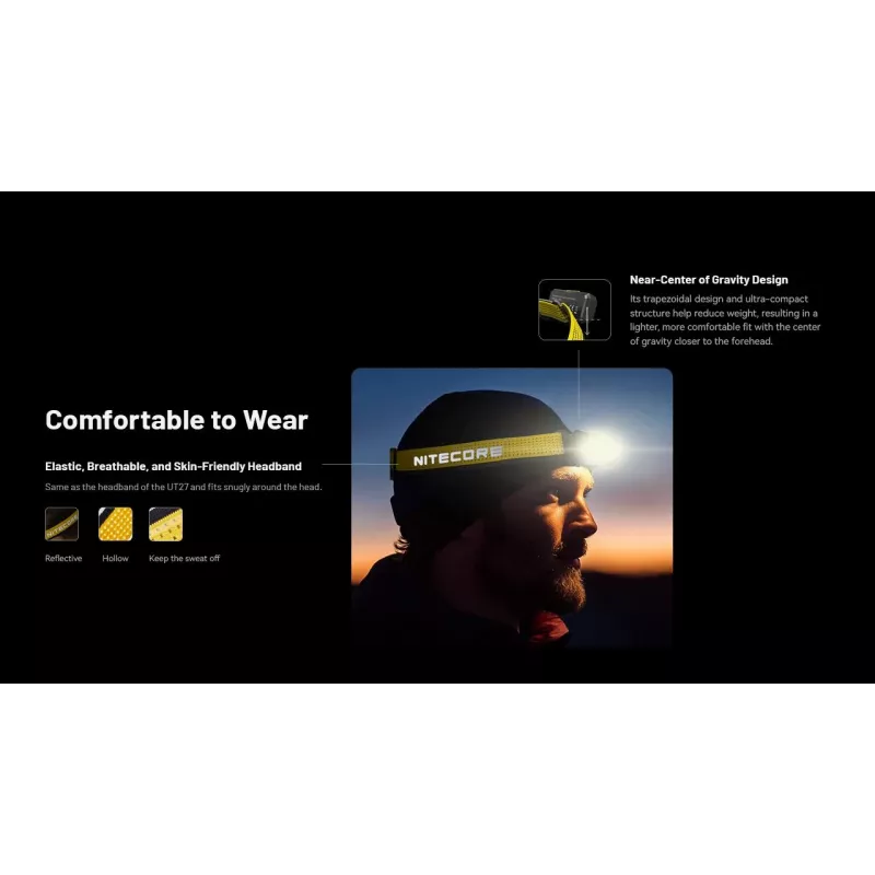 Nitecore NU27 hoofdlamp zwart, gele LED-hoofdlamp
