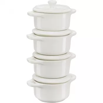 Staub mini cocotte set 4-delig rond, keramiek, ivoorkleurig wit (1009383)