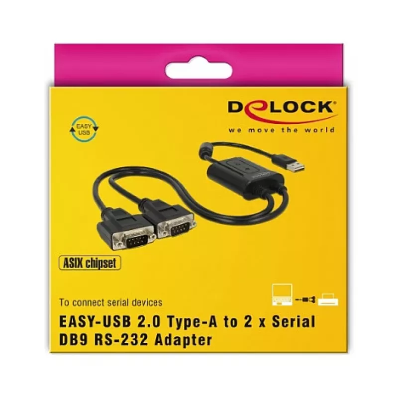 Seriële kabel DeLOCK 63950 USB 2.0 Type-A 2 x RS-232 DB9 zwart 0,6 m