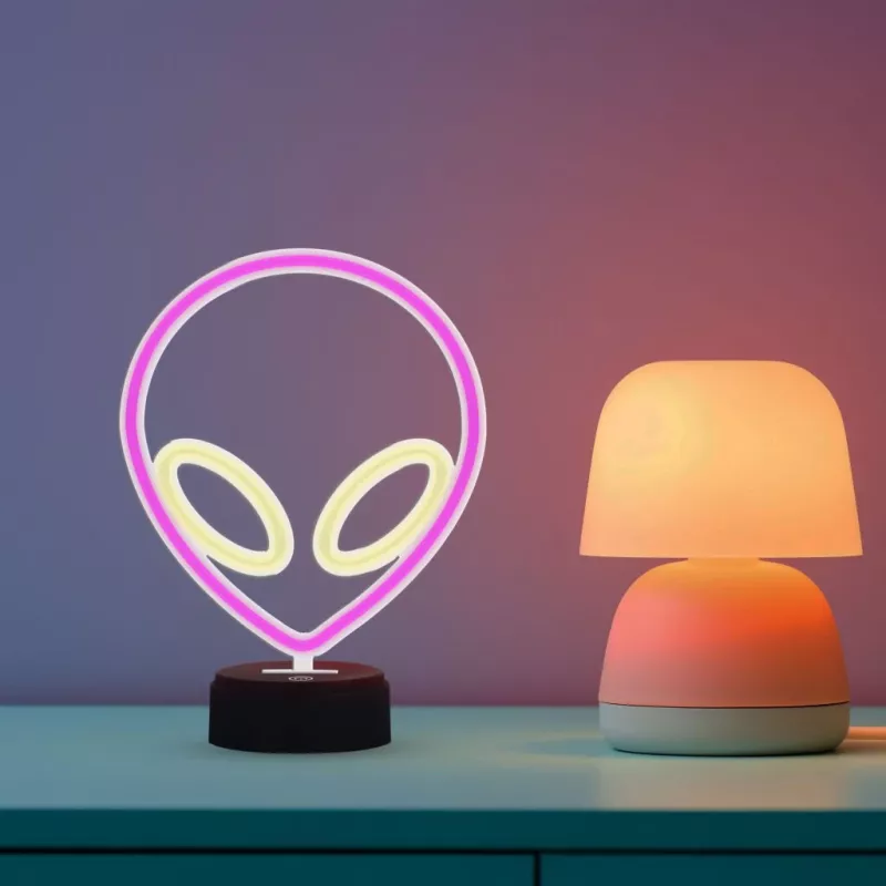 Tafellamp MANTA SNL86PK Style Neon Lights UFO roze – decoratieve neonlamp in roze