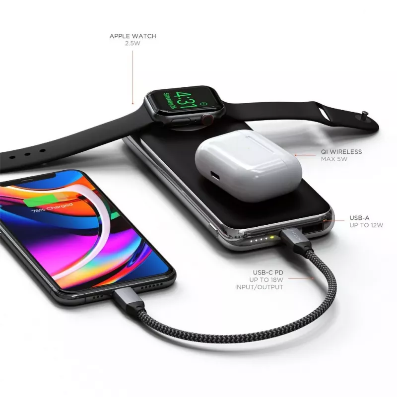 Satechi Quatro draadloze powerbank ST-UC10WPBM, 10000 mAh, zwart