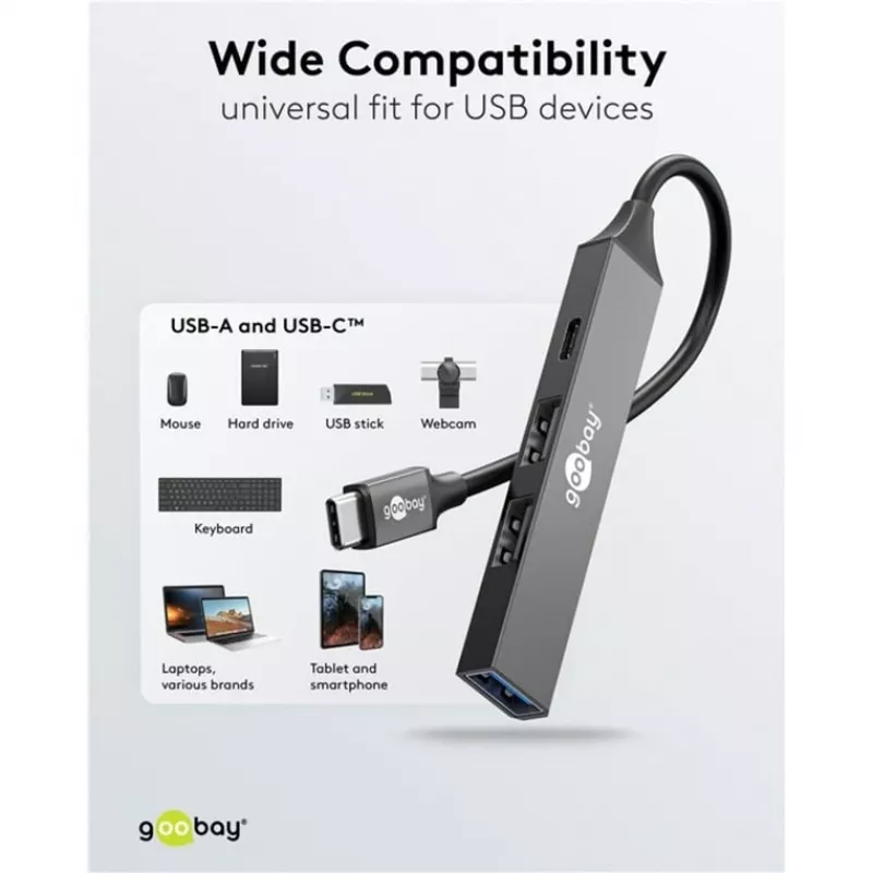 Goobay Slim 4-poorts USB-hub, USB-C™ naar USB-C™/USB-A, USB 3.2 (74459)