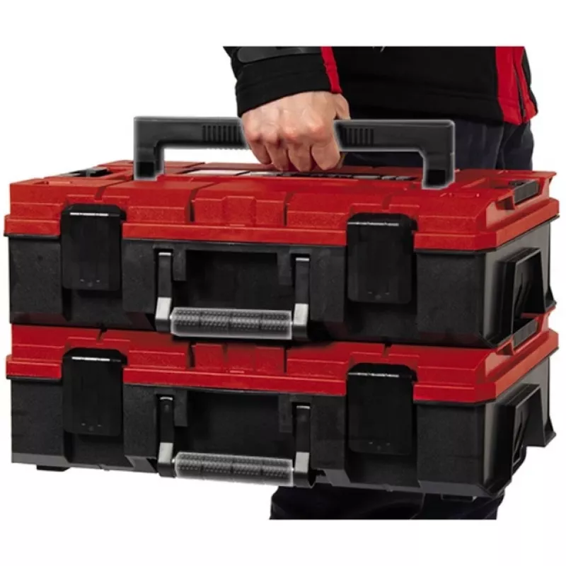Einhell 4540019 E-Case S-F systeemkoffer met rasterschuim, spatwaterbestendig, polypropyleen, draagvermogen 25 kg, zwart/rood