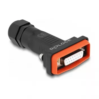 DeLOCK D-Sub 15-polige bus IP67 waterdicht zwart/oranje
