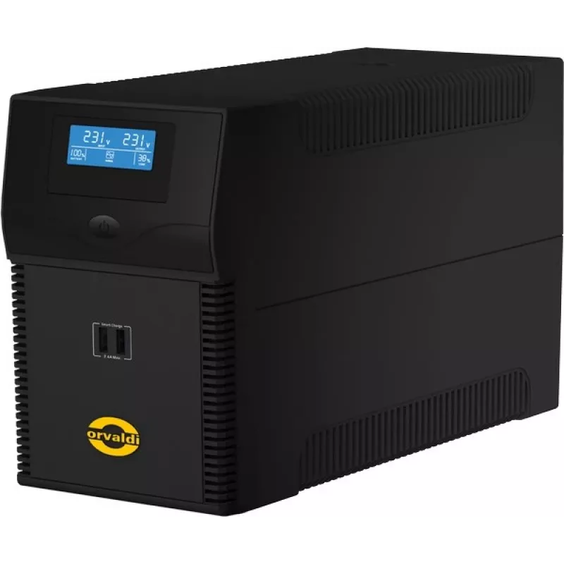 Uninterruptible power supply ORVALDI ID2K0CH line-interactive 2 kVA / 1200 W, 24 V, 9 Ah accu's, LCD, USB, compact zwart