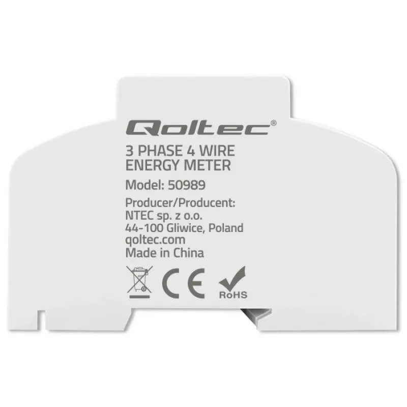 Qoltec driefasige bidirectionele elektronische meter | DIN-rail energieverbruiksmeter | 400V | 100A | LCD | 4P
