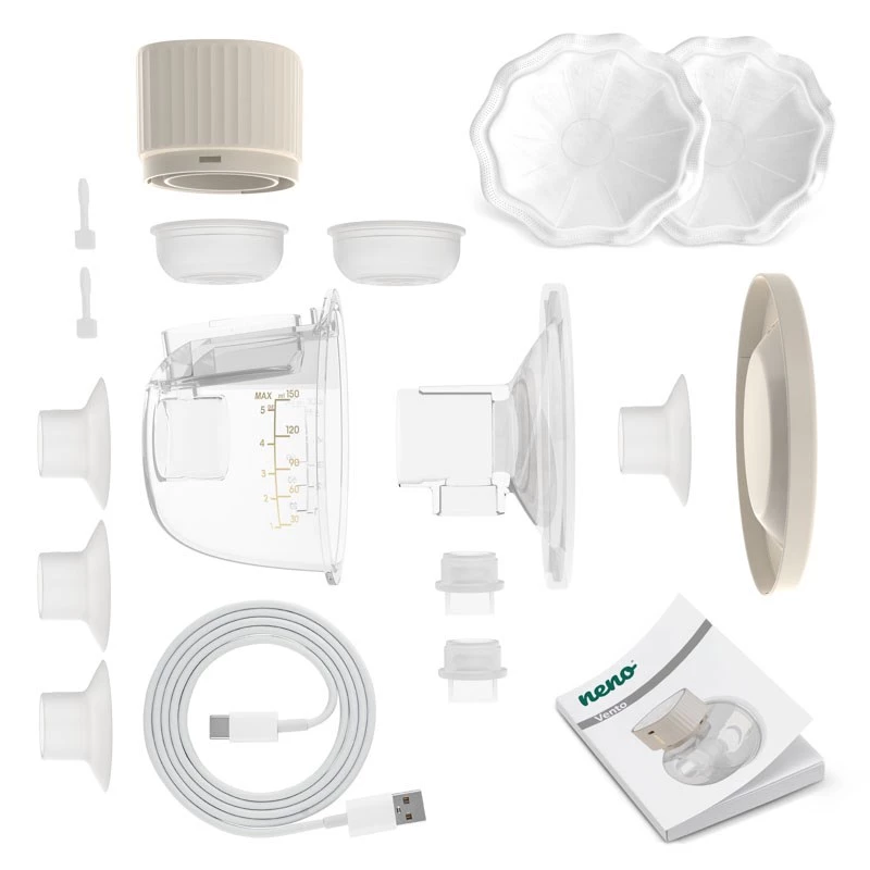 Elektronische draadloze borstkolf neno VENTO Three-Phase, oplaadbaar, draagbaar, LCD-display, 150 ml fles, BPA-vrij, beige
