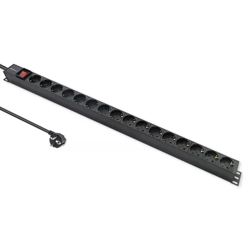 Qoltec aluminium PDU voor RACK | 16A | 16 x Schuko | verticaal | 1,8 m