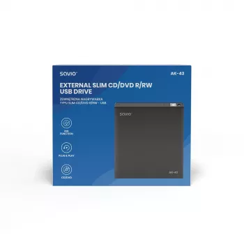 Externe slanke dvd±rw-drive SAVIO AK-43, USB 2.0, zwart, ondersteunt cd/dvd lezen/schrijven (24x cd, 8x dvd)