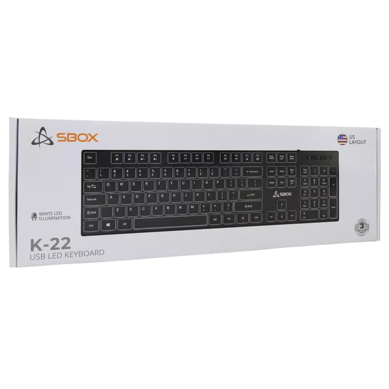 Bekabeld USB-toetsenbord SBOX K-22 US zwart — US-layout, zwart, bekabelde USB-verbinding