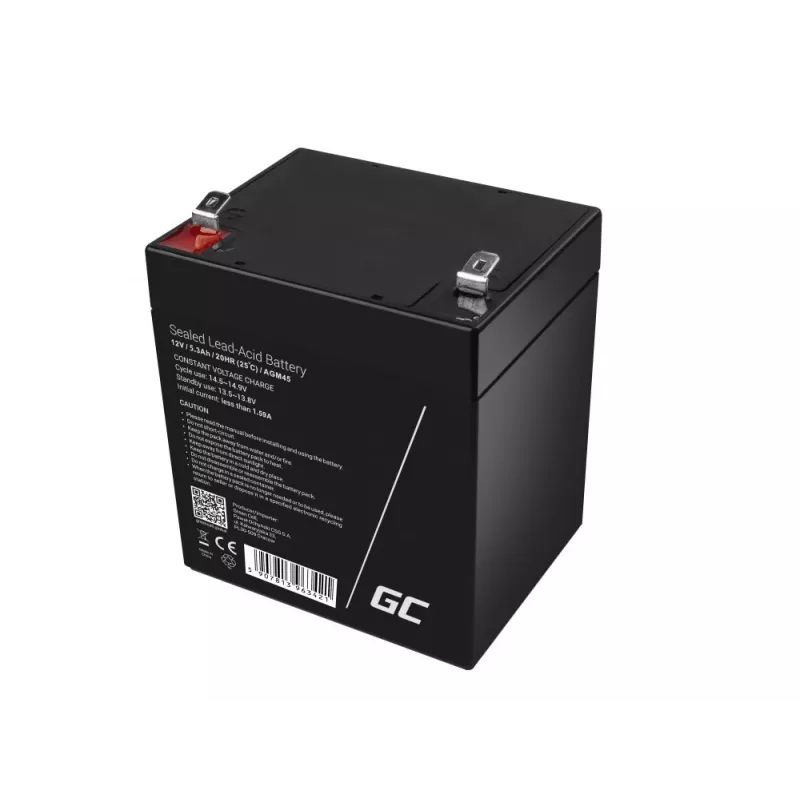 Green Cell AGM45 UPS-batterij, verzegelde lood-zuur (VRLA), 12 V, 5,3 Ah