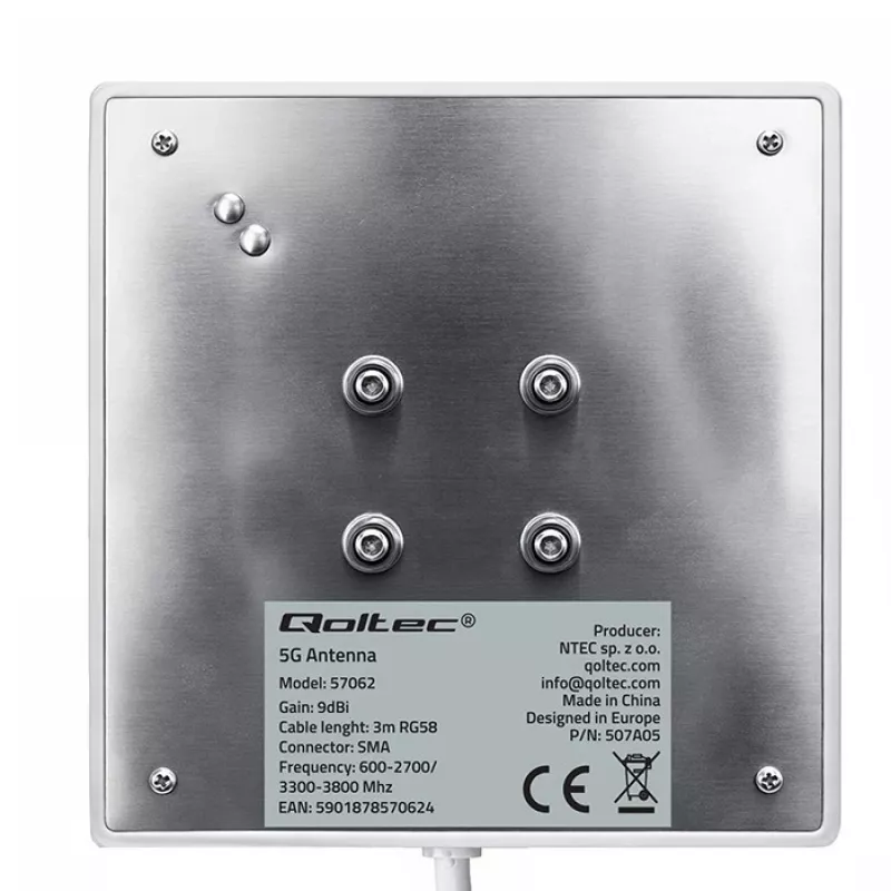 Externe 4G/5G LTE-antenne QOLTEC 9 dBi met SMA-aansluiting en 3 m kabel