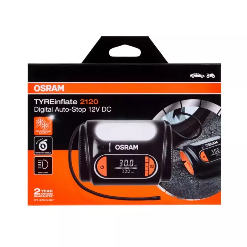 Luchtcompressor Osram TyreInflate 2120 – compacte 12V-batterijgevoede bandenpomp (OTI2120)