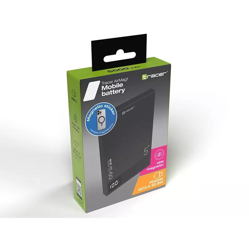Tracer AirMag1 lithiumpolymeer (LiPo) 5000 mAh draadloos opladen zwart