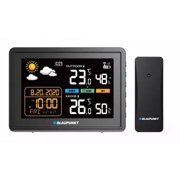 Weerstation BLAUPUNKT WS30BK met draadloze buitensensor, kleuren-LCD, klok, alarm, barometer, °C, 1 sensor