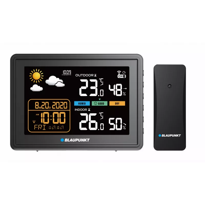 Weerstation BLAUPUNKT WS30BK met draadloze buitensensor, kleuren-LCD, klok, alarm, barometer, °C, 1 sensor