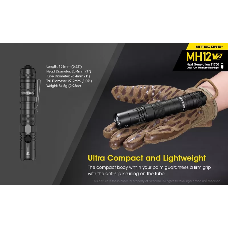 Handzaklamp Nitecore MH12 V2 zwart