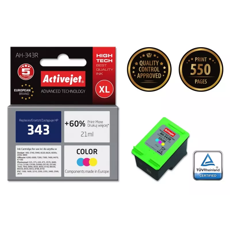Activejet AH-343R inkt (vervanger voor HP 343 C8766EE; Premium; 21 ml; kleur)
