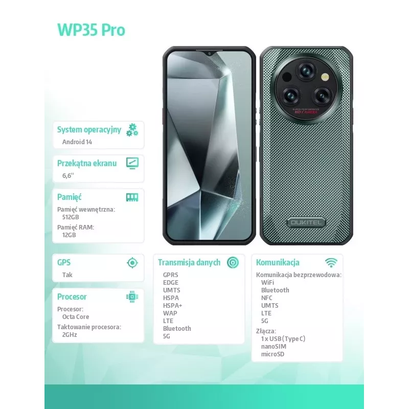 Smartphone Oukitel WP35 Pro 6,52 inch 12GB/512GB groen