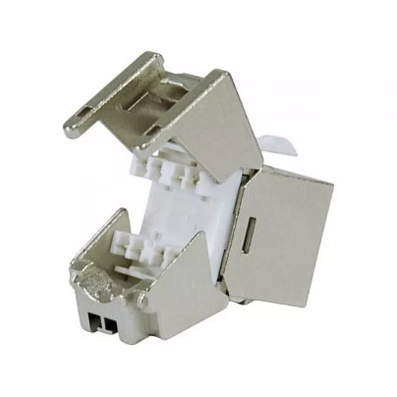 Afgeschermde Cat.6A slanke Keystone Jack, EQUIP 767223, gereedschapsloos, RJ-45, plat, zilver, 8 stuks
