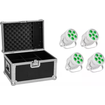 LED-PAR-schijnwerperset EUROLITE Silent PAR 6 QCL Floor – 4 eenheden met transportcase