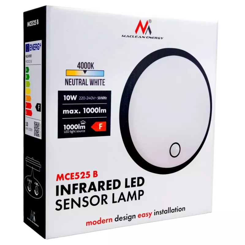 LED-lamp met PIR-sensor MACLEAN MCE525 B – buitenwandlamp, bewegingsgeactiveerde LED