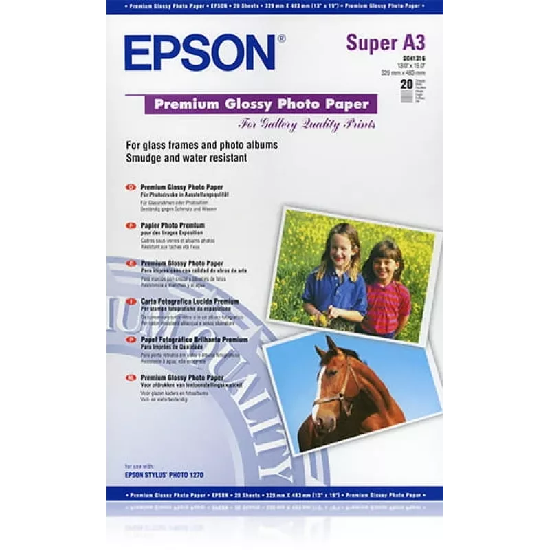 Epson Premium Glossy Photo Paper, DIN A3+, 250g/m², 20 vel