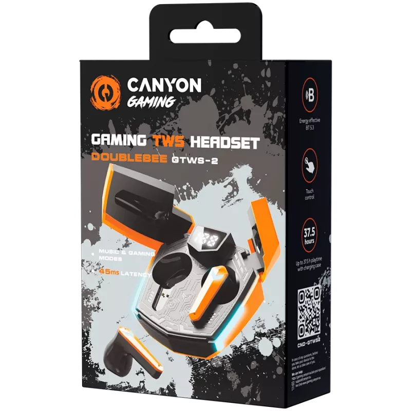 Canyon GTWS-2 Hoofdtelefoon Draadloos Ear-Hook Gaming USB Type-C Oplaaddock Oranje (CND-GTWS2O)