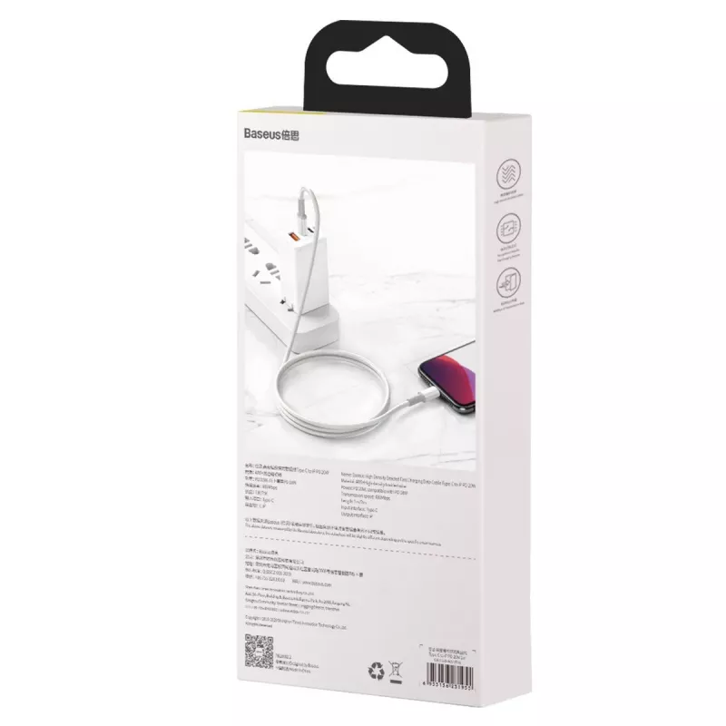 USB-C naar Lightning Baseus High Density gevlochten kabel, 20W, PD, 2m (wit)
