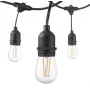 VISIONAL LED-tuinlichtsnoer met 15 E27-fittingen, 15 m lengte, 1 m afstand, zwarte kabel (H05VV-F 2x0,75)