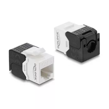 Keystone-module DELOCK RJ45 naar LSA Cat.6 UTP gereedschapsloos, plat ontwerp, 16,2×28,2×19,4 mm, zwart/wit