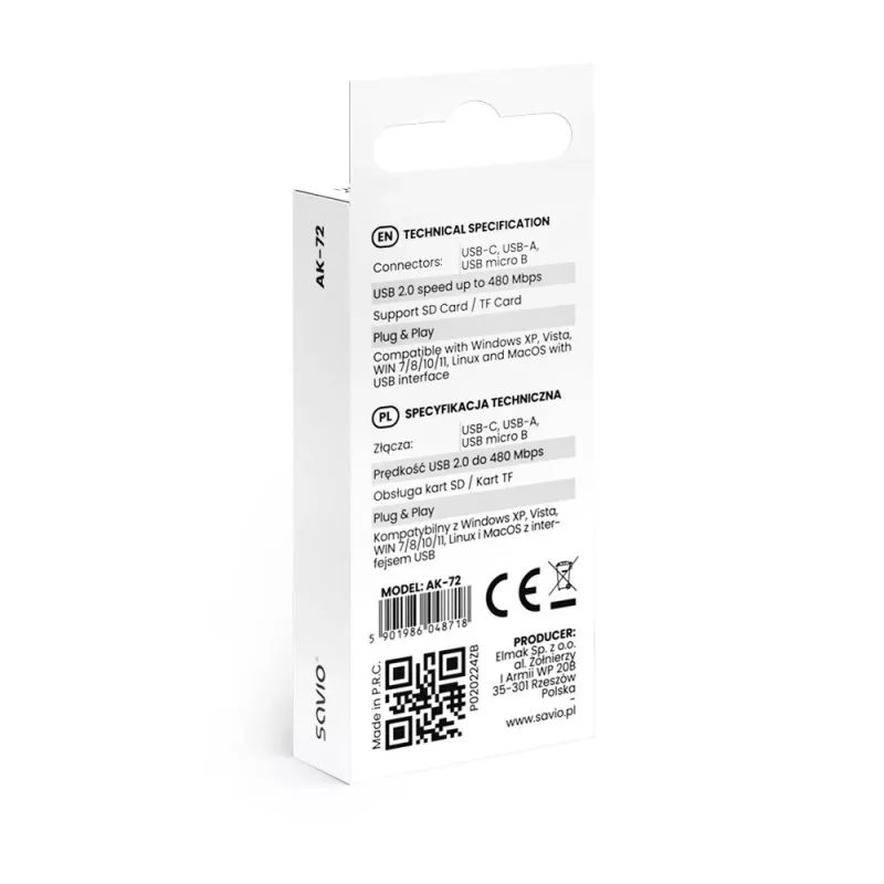 SD-kaartlezer 3-in-1, USB-C + USB-A 2.0 + Micro-USB