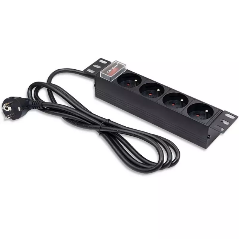 Qoltec aluminium PDU voor 10'' RACK | 1U | 16A | 4xFRANS | 1,8m