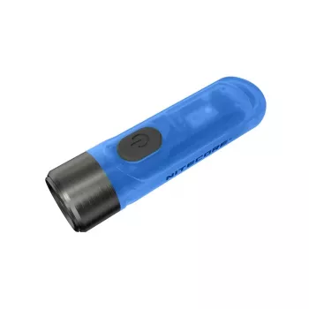 Sleutelhanger-zaklamp Nitecore TIKI GITD BLUE — grijs, USB-oplaadbaar, 1 lm, 55 mm, 12 g, IP66, schokbestendig