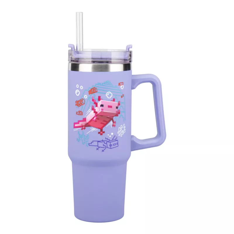 Paladone Minecraft paarse geïsoleerde beker met rietje, 900 ml