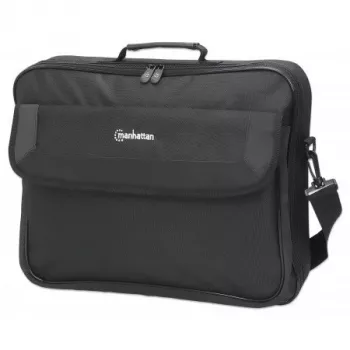Manhattan Cambridge laptoptas 17,3 inch, Clamshell-ontwerp, zwart, LOW COST, accessoirevak, documentenvak aan de achterzijde, schouderband (afneembaar), komt overeen met Targus CN418EU, notebooktas, drie jaar garantie