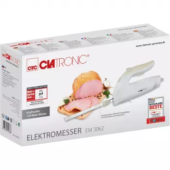CLATRONIC EM 3062 elektrisch mes, handgeleide voedsel snijder, wit, roestvrijstalen messen, 160 W