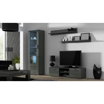TV-standaard cama meble SOHO 140 — 1400×430×370 mm, grijze bovenzijde (spaanplaat), grijs frame