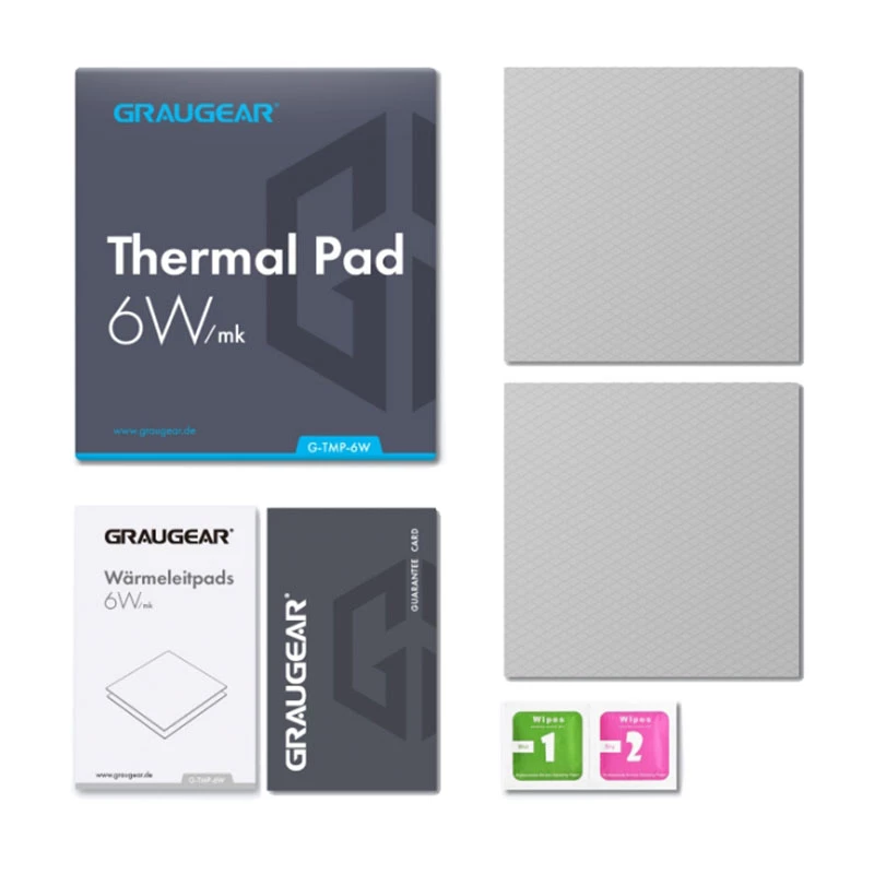 Warmtegeleidingspad GrauGear G-TMP-6W 100×100×1 mm, warmtegeleidingsvermogen 6 W/m·K