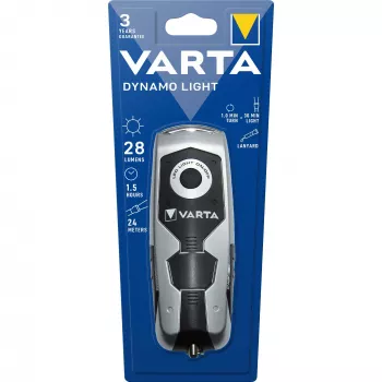 Varta Dynamo Light LED - zaklamp - zwart - grijs - kunststof - 3 lampen - 28 lm - 26 m