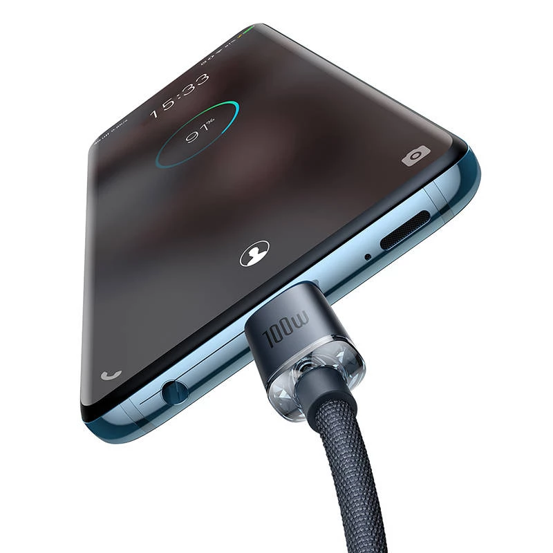 Baseus CAJY000701 Crystal Shine USB-C-naar-USB-C-kabel, 100 W, 480 Mbit/s, 2 m, zwart