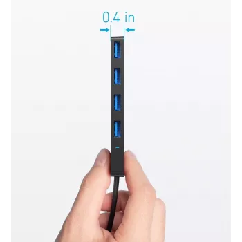 USB-hub Anker Ultra slank A8309G11 — USB Type-C-host, 3× USB 3.2 Gen 1 Type-A, compact 103×30×10 mm, zwart