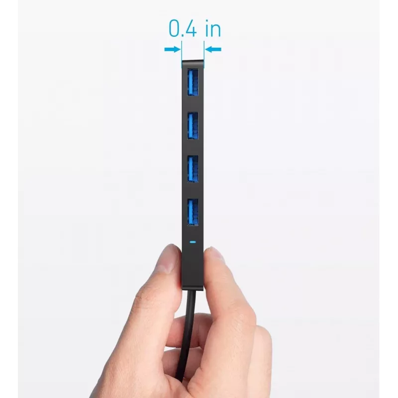 USB-hub Anker Ultra slank A8309G11 — USB Type-C-host, 3× USB 3.2 Gen 1 Type-A, compact 103×30×10 mm, zwart